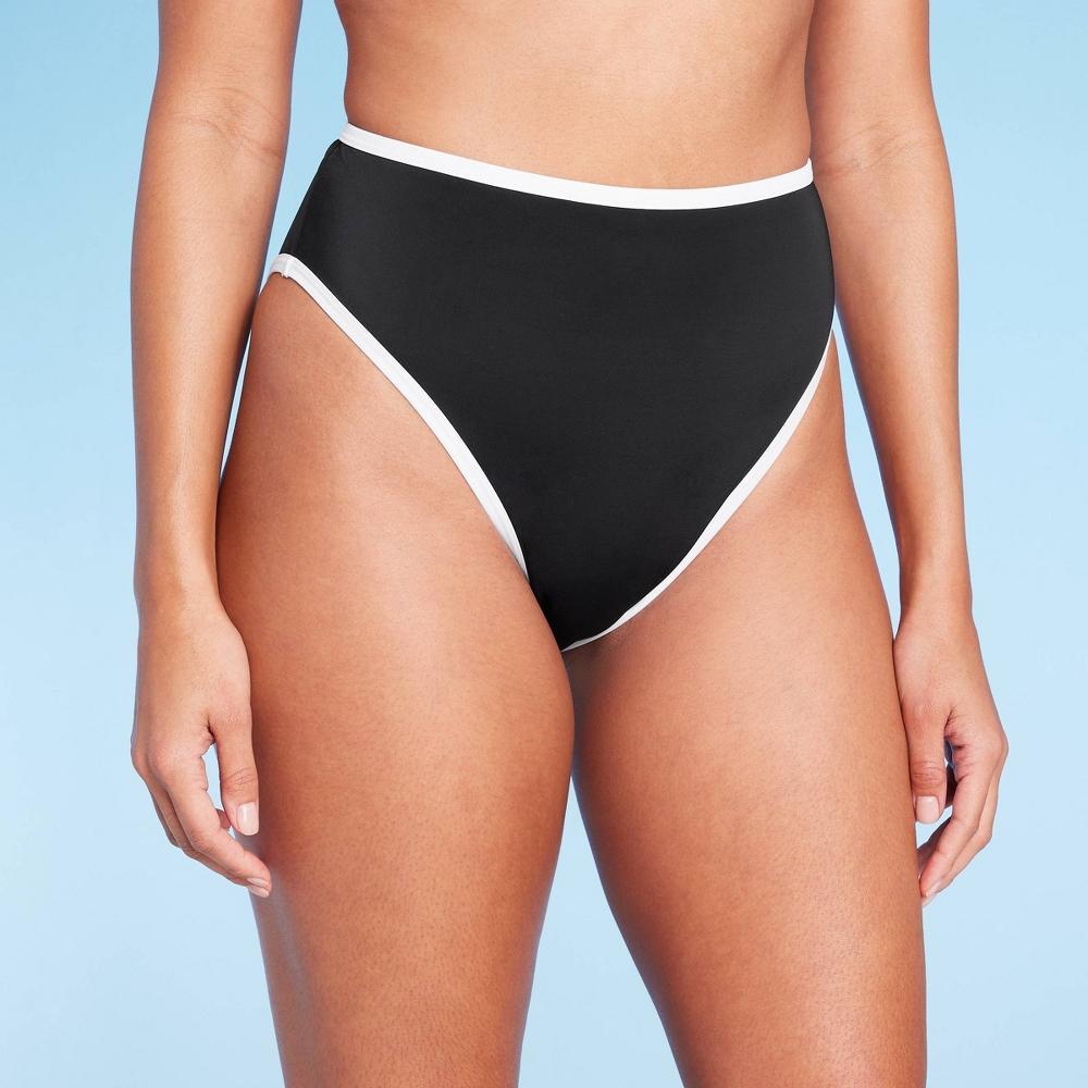 Womens High Waist High Leg Cheeky Contrast Band Bikini Bottom - Shade & Shore Black XS Product Image