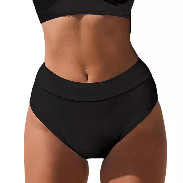 Womens CUPSHE Wide Band High-Waisted Swim Bottoms Product Image