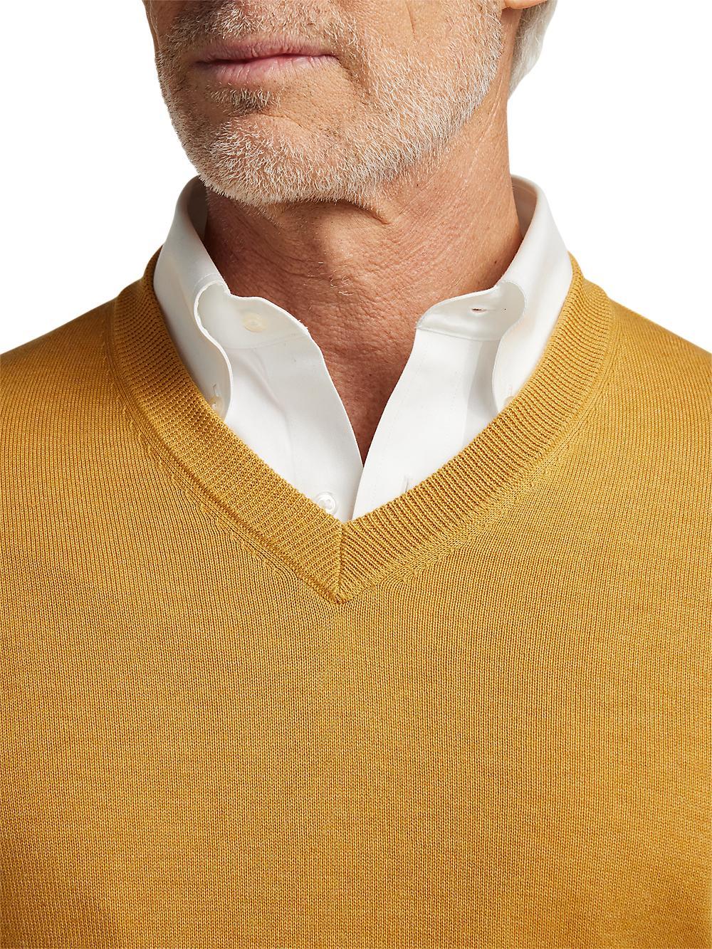 Supima Cotton V-neck Sweater - Mustard Product Image