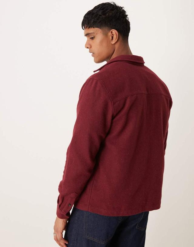 ASOS DESIGN brushed overshirt in burgundy Product Image