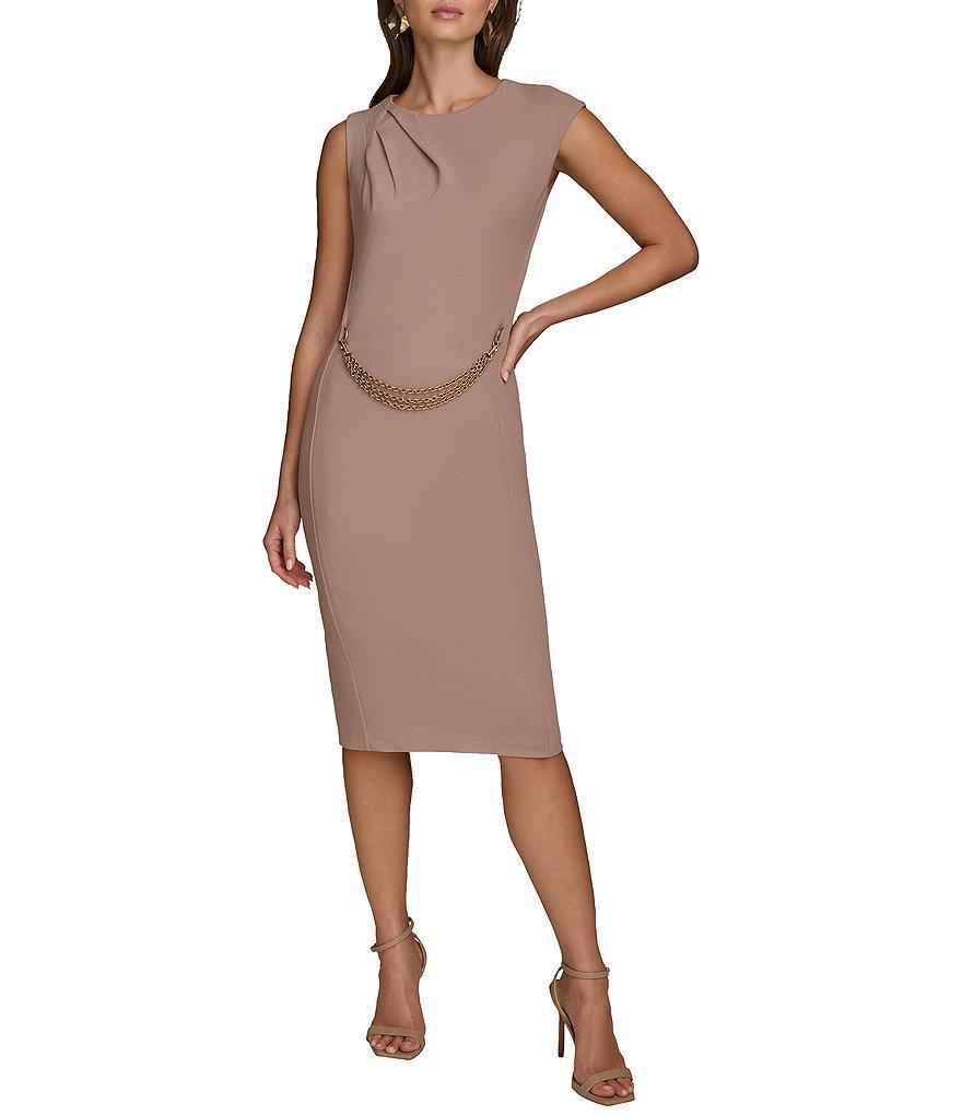 Donna Karan Crepe Jersey Crew Neck Sleeveless Chain Belted Midi Dress Product Image