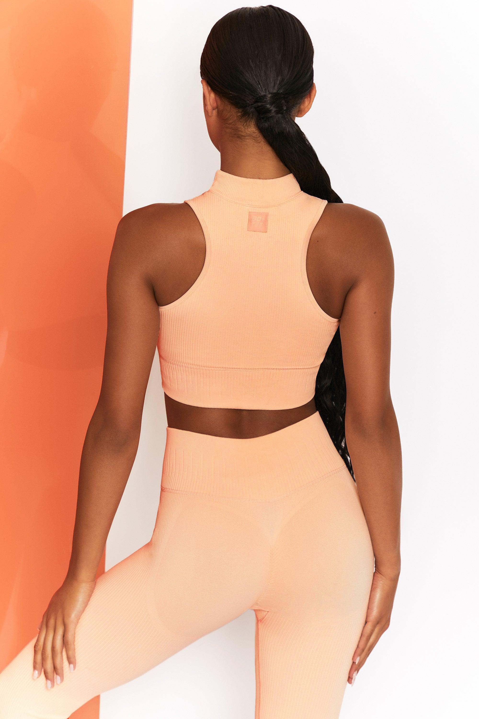 Miles Ahead Ribbed High Neck Crop Top in Peach Female Product Image