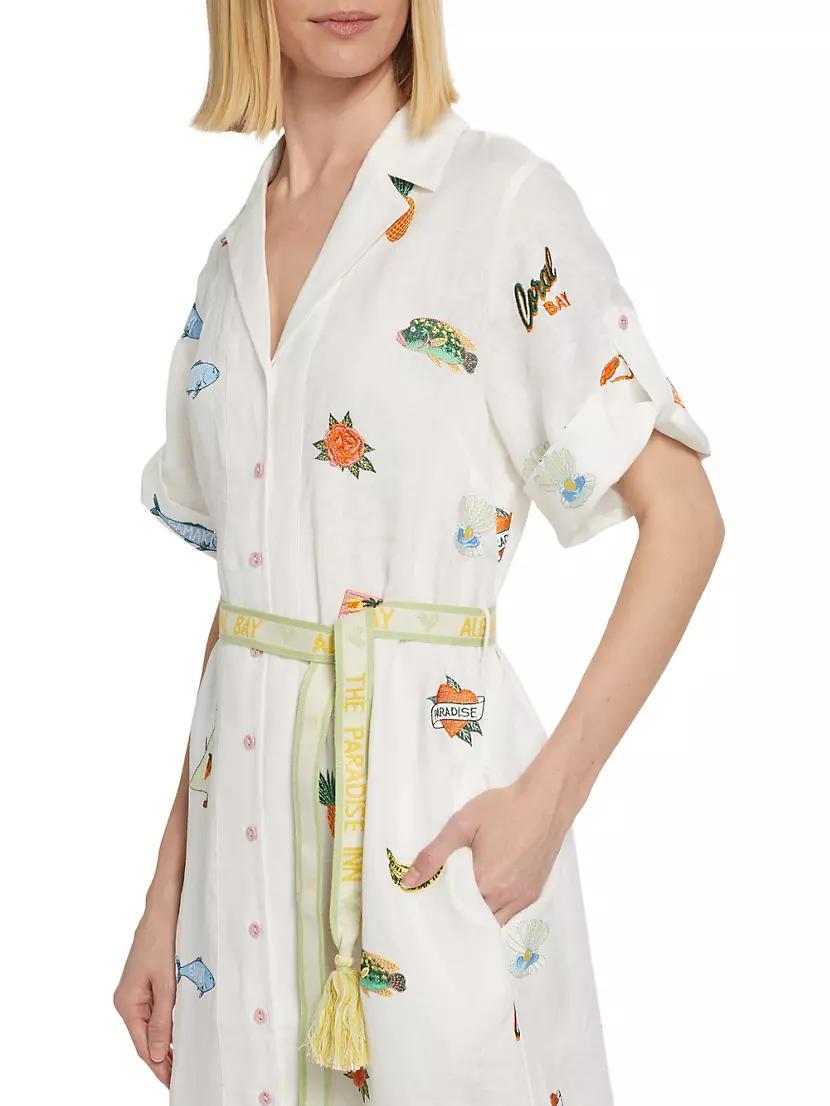 Blue Marlin Linen Embroidered Midi- Dress Product Image