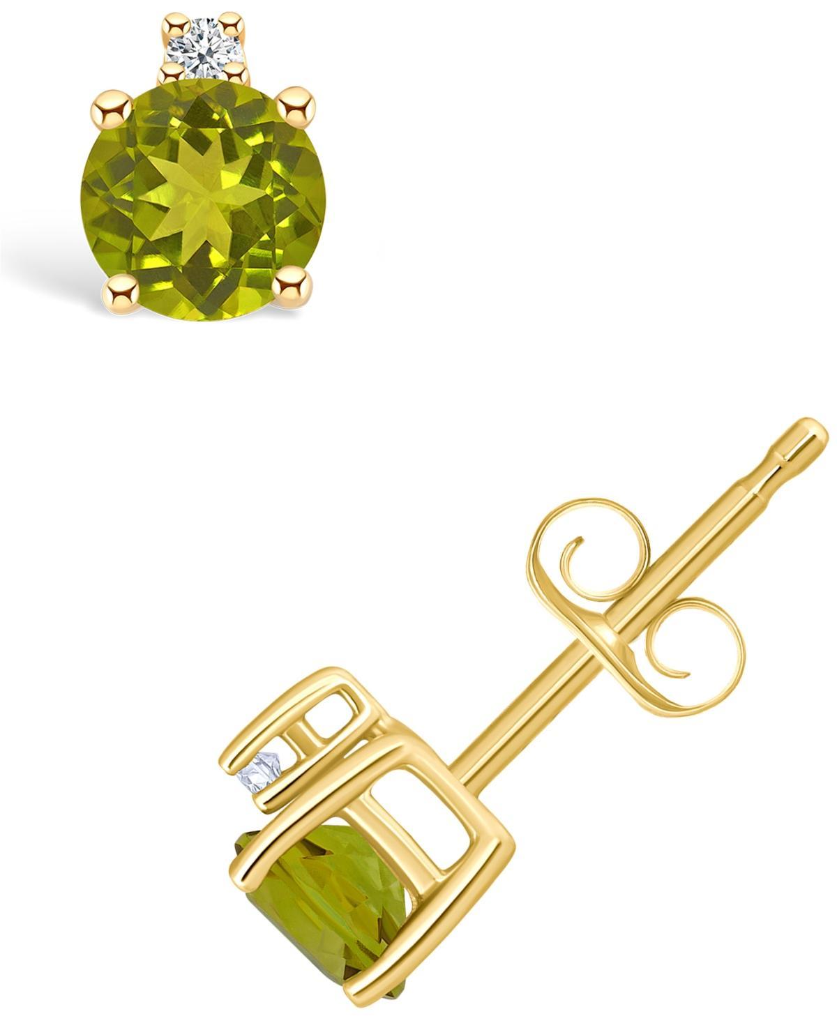 14k White Gold 4 mm Round Birthstone & 1/10 Carat T.W. Diamond Stud Earrings, Womens, Peridot Aug Product Image