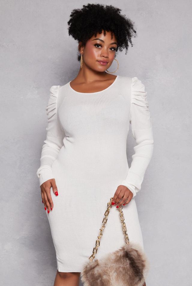 Womens Plus Size Puff Sleeve Sweater Dress Product Image