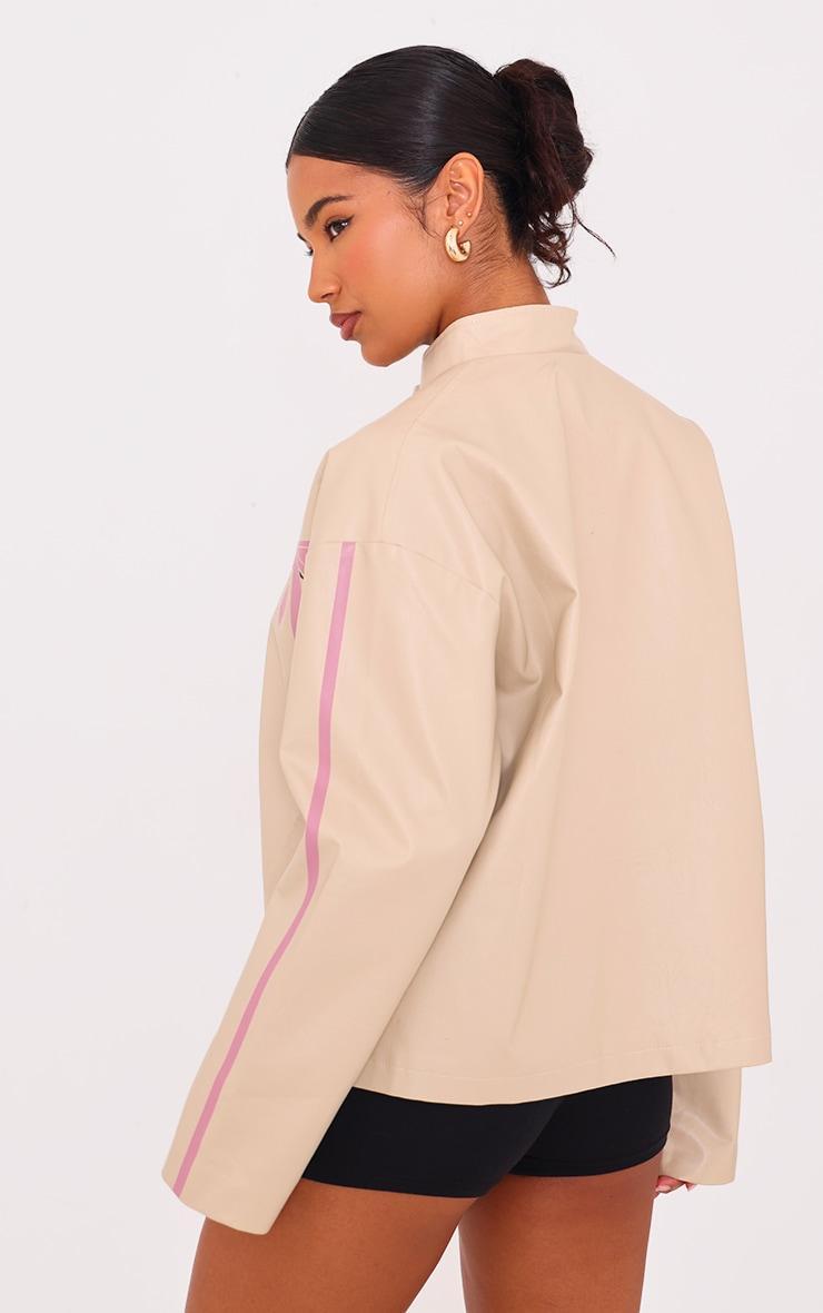 Cream Faux Leather Bow Print Detail Jacket Product Image