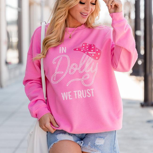 In Dolly We Trust Pink Oversized Graphic Sweatshirt Product Image