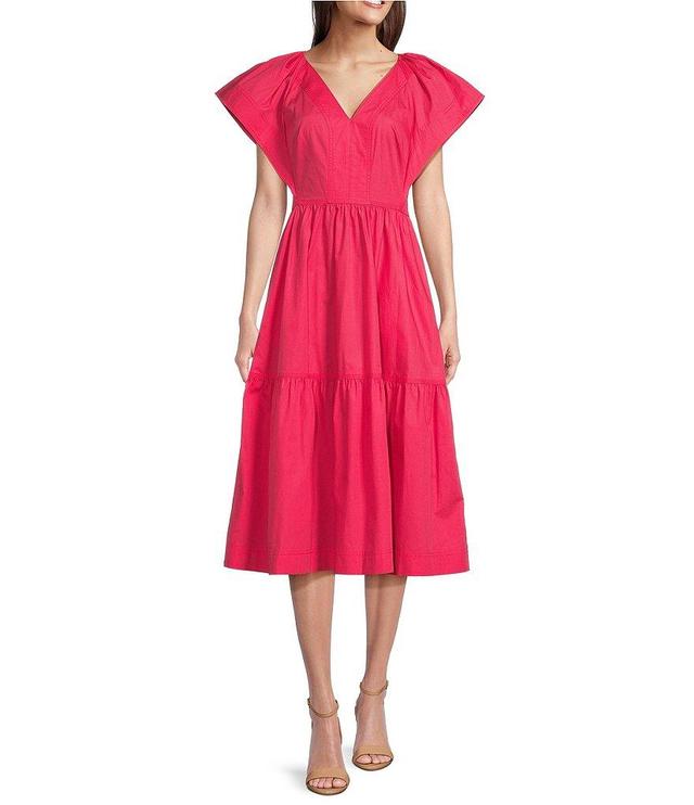 Vince Camuto V Neck Short Sleeve Midi Dress Product Image