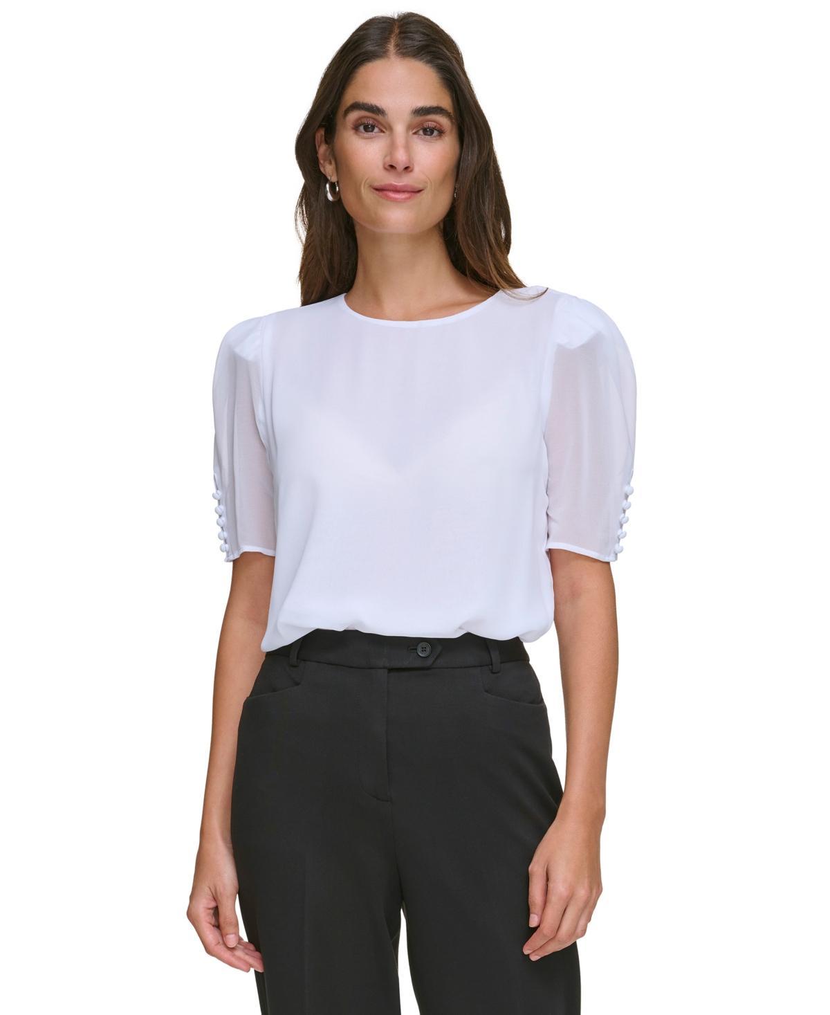 Calvin Klein Womens Elbow-Length Button-Sleeve Top product image