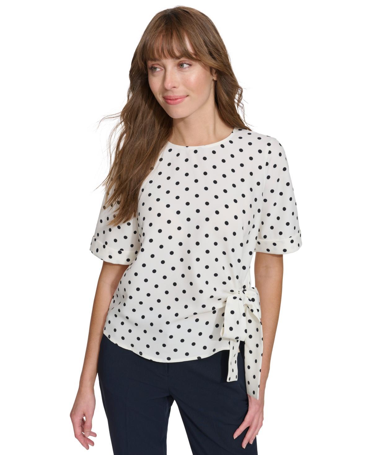 Tommy Hilfiger Womens Side-Tie Cuffed-Sleeve Blouse - Ivory Product Image