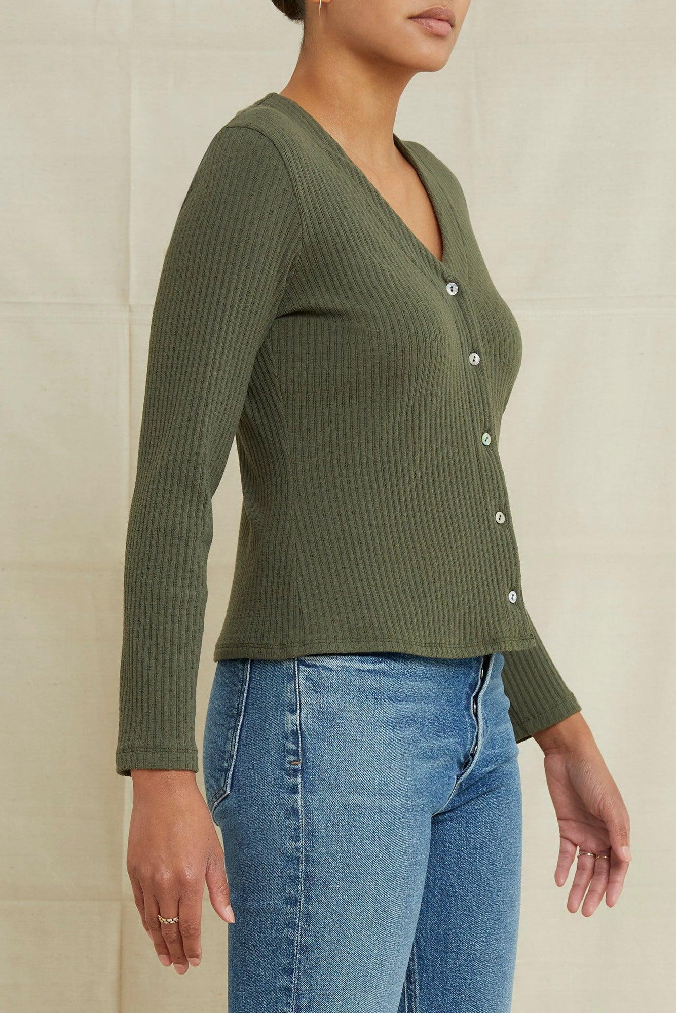 Bridgette Pointelle Rib Cardigan - Calla Green - ReAmour Product Image