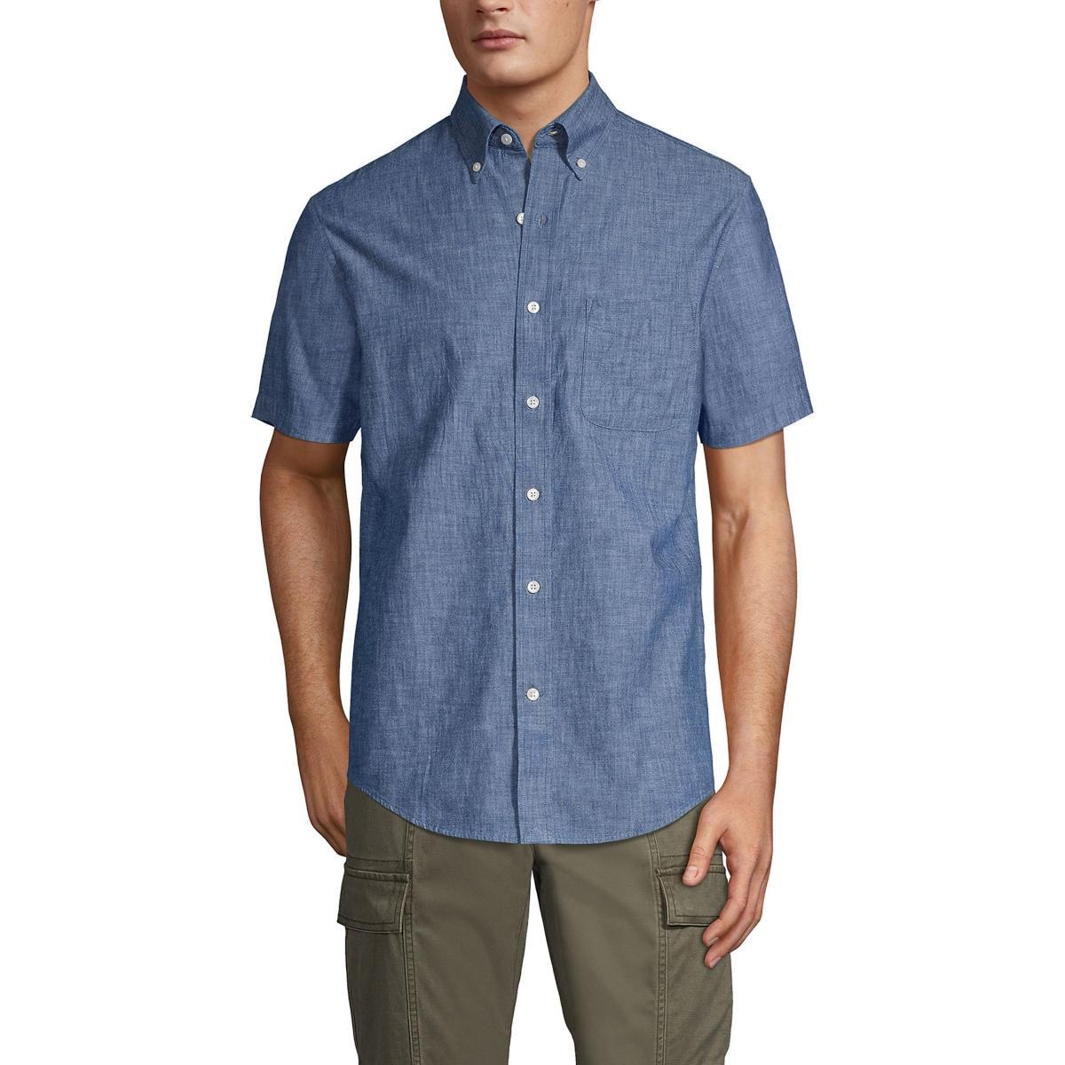 Mens Lands End Traditional-Fit Chambray Button-Down Shirt Blue Chambray Product Image