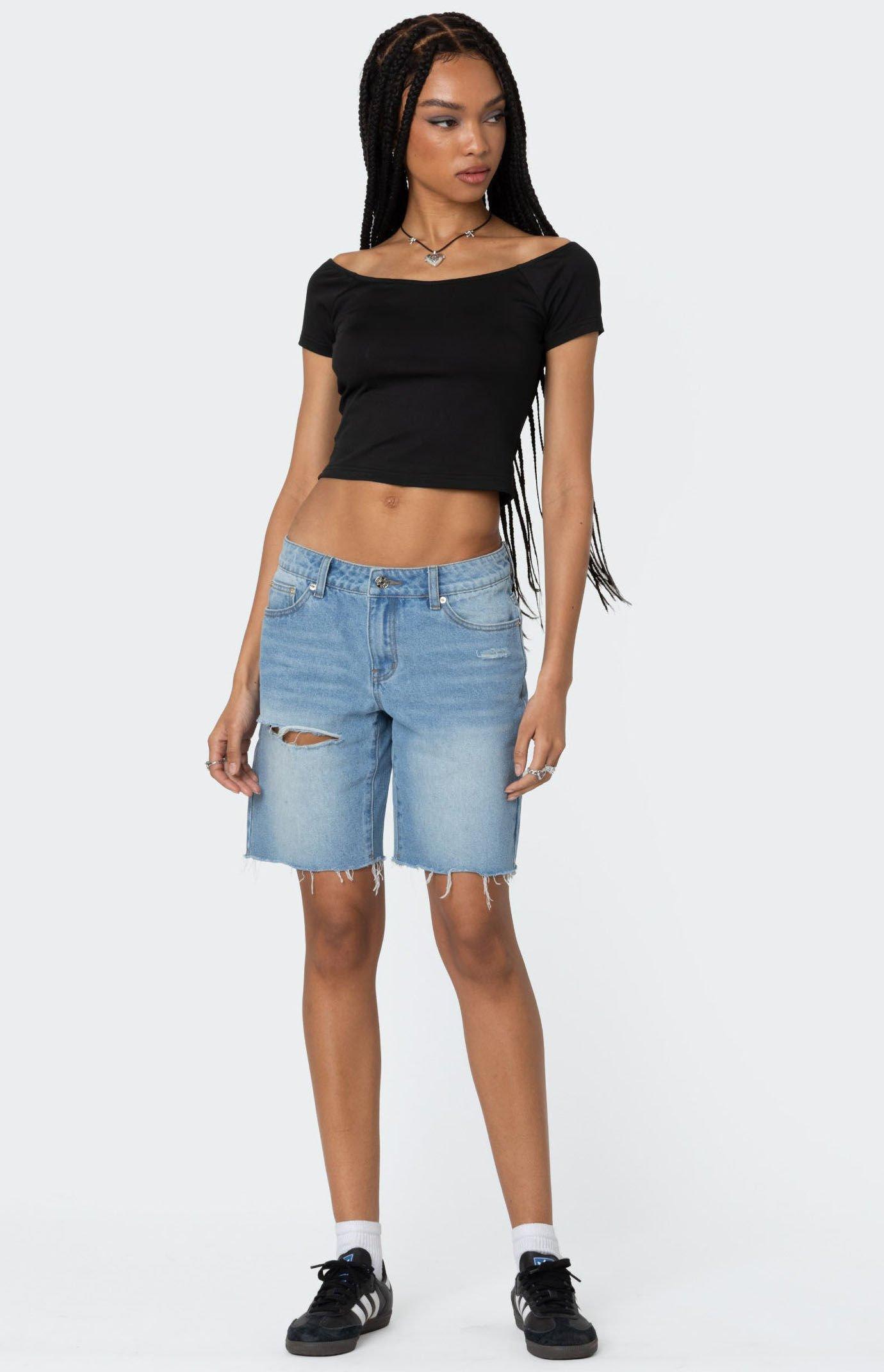 Edikted Women's Riptide Denim Bermuda Shorts Product Image