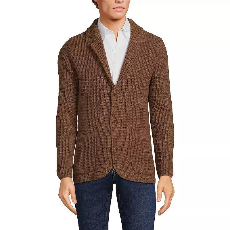 Mens Lands End Waffle Stitch Sweater Blazer Grey Heather Product Image