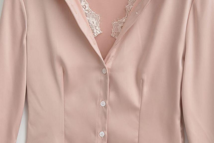 Long-Sleeve Satin Plain Shirt Product Image