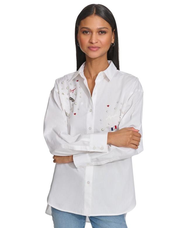 Karl Lagerfeld Paris Womens K-Pin Oversize Cotton Button-Down Shirt Product Image