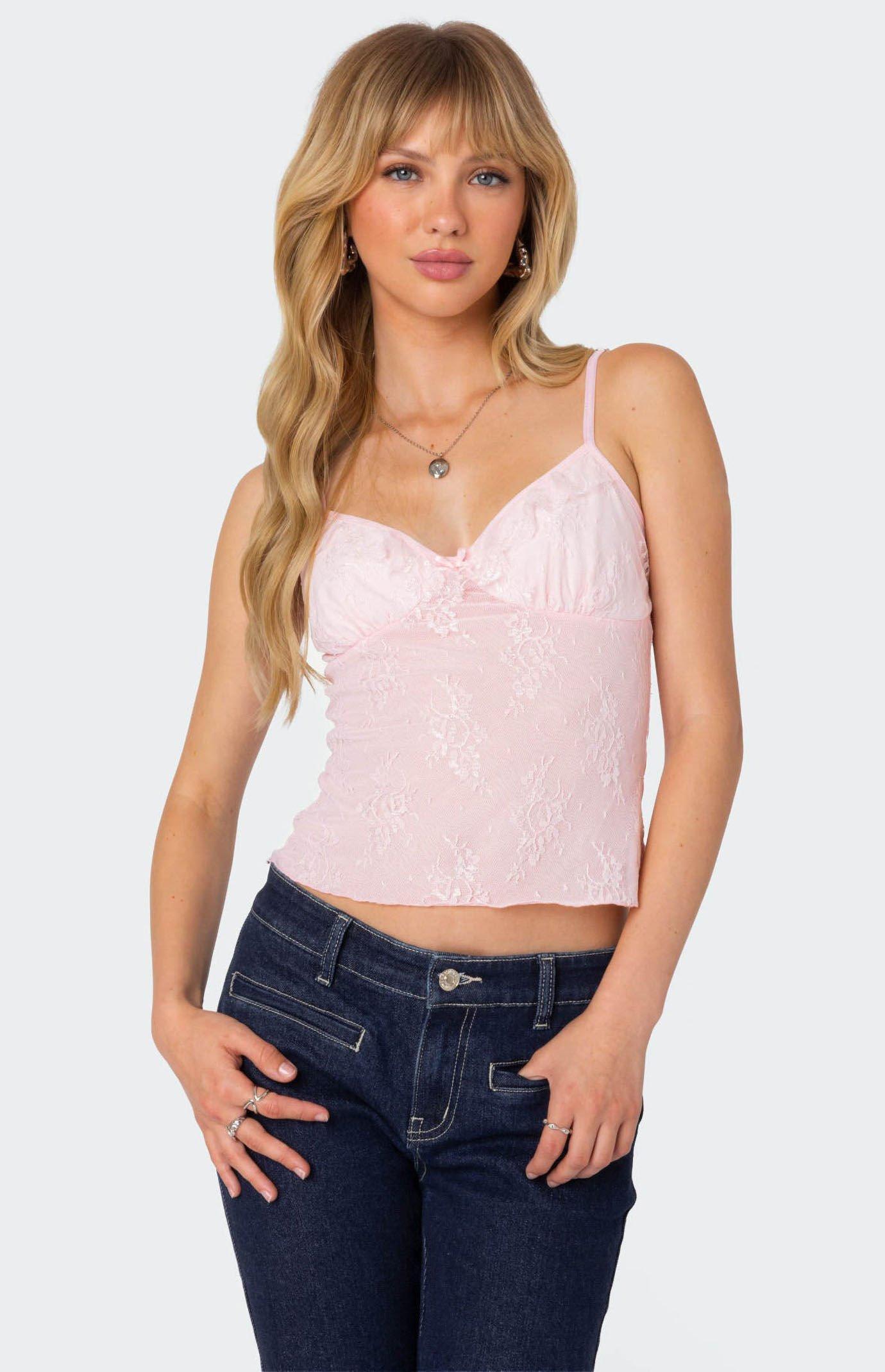 Edikted Women's Angelina Sheer Lace Tank Top product image