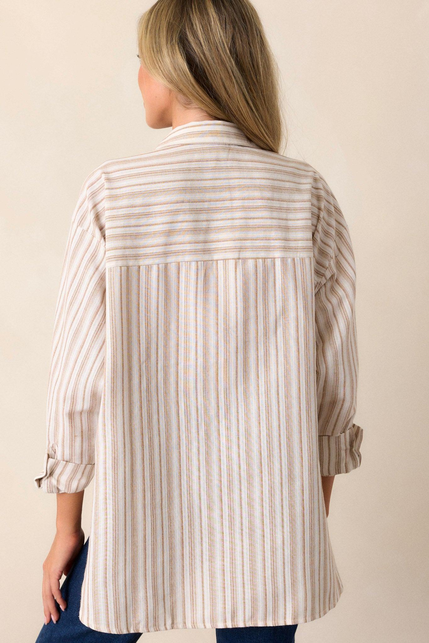 Boho Harmony Ivory Button Front Stripe Top Product Image