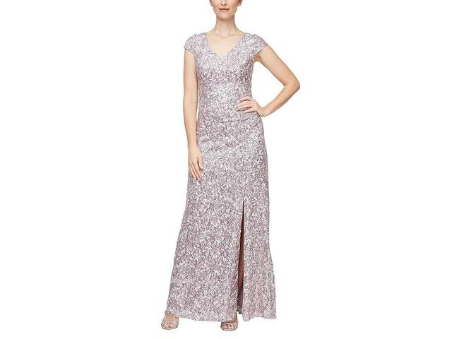 Alex Evenings Long Corded Lace with Surplice Neckline (Mauve) Women's Dress Product Image