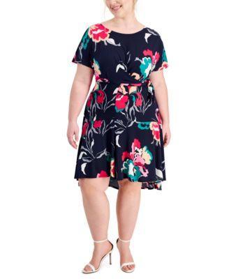 Plus Size Printed Tied-Side Fit & Flare Dress  Product Image