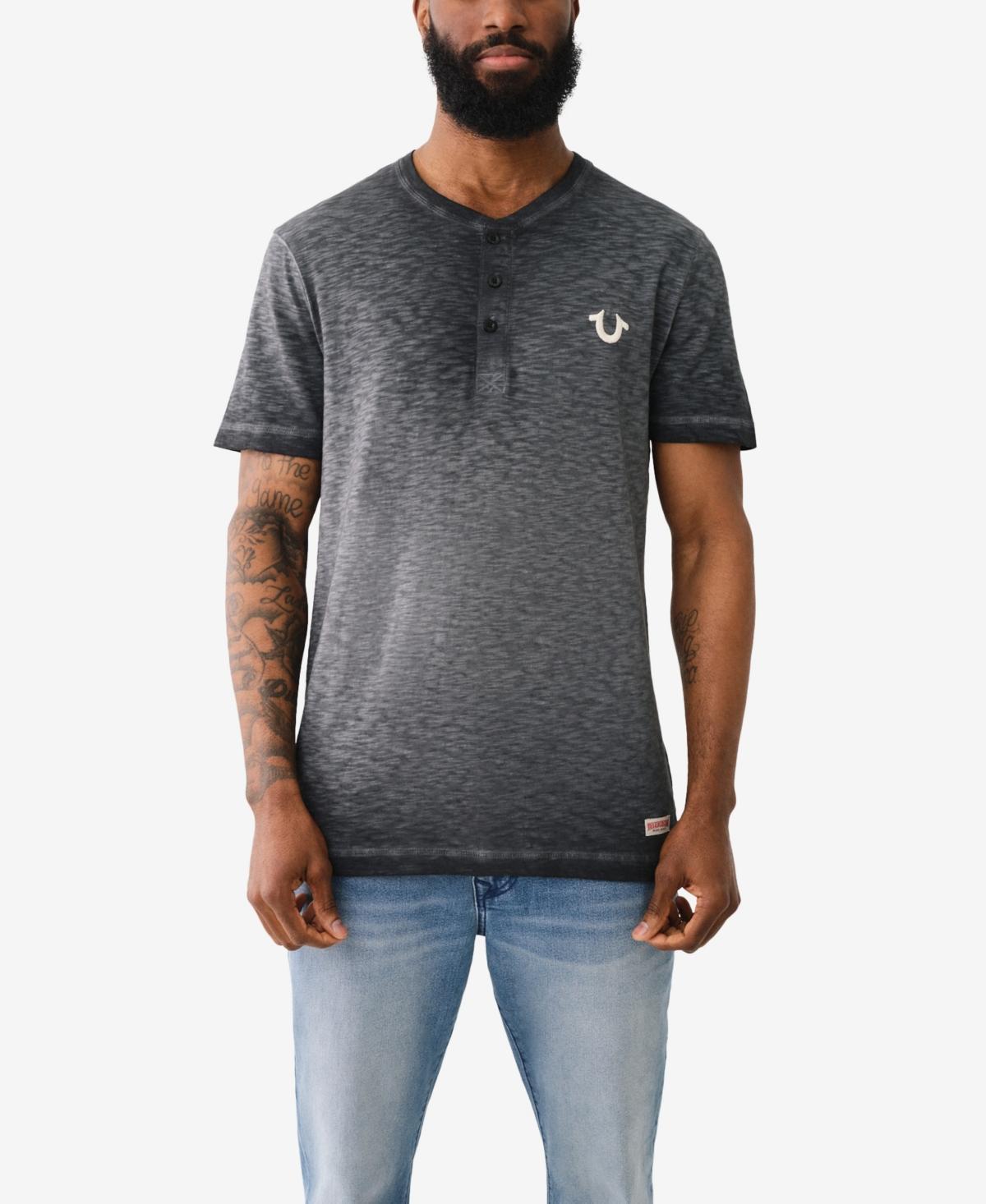 True Religion Mens Short Sleeve Dyed Embro Henley Shirt Product Image