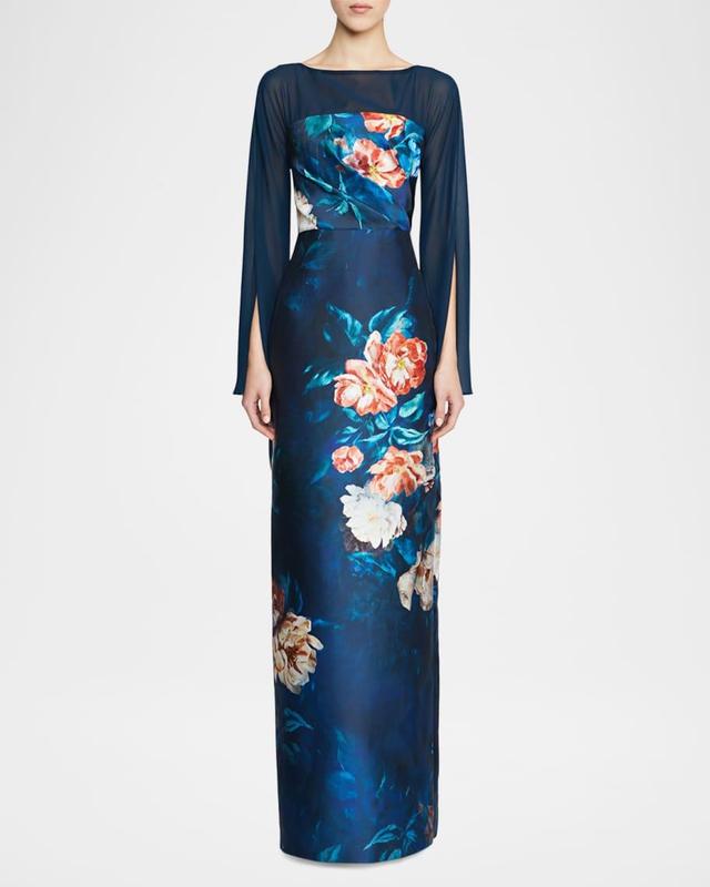 Lorraine Floral-Print Column Gown Product Image