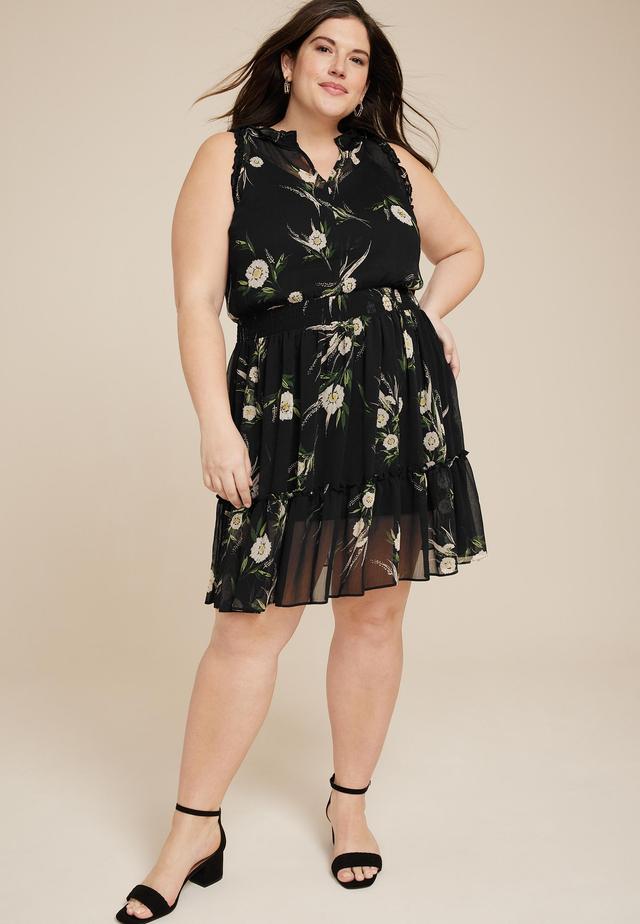 Maurices Plus Size Womens Floral Ruffle Trim Skater Dress Size 4X Product Image