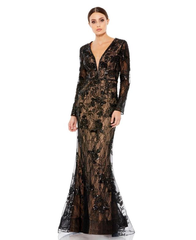 Mac Duggal Long Sleeve Lace Trumpet Gown Product Image