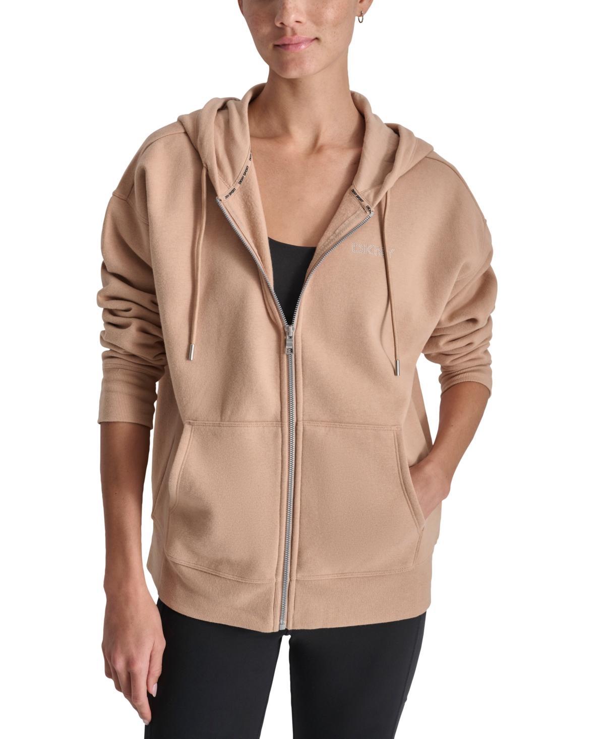 Dkny Sport Womens Mini-Stud-Logo Zippered Fleece Hoodie Product Image