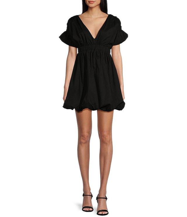 I.N. San Francisco Deep V-Neck Ruffle Sleeved Fit & Flare Bubble Hem Dress Product Image