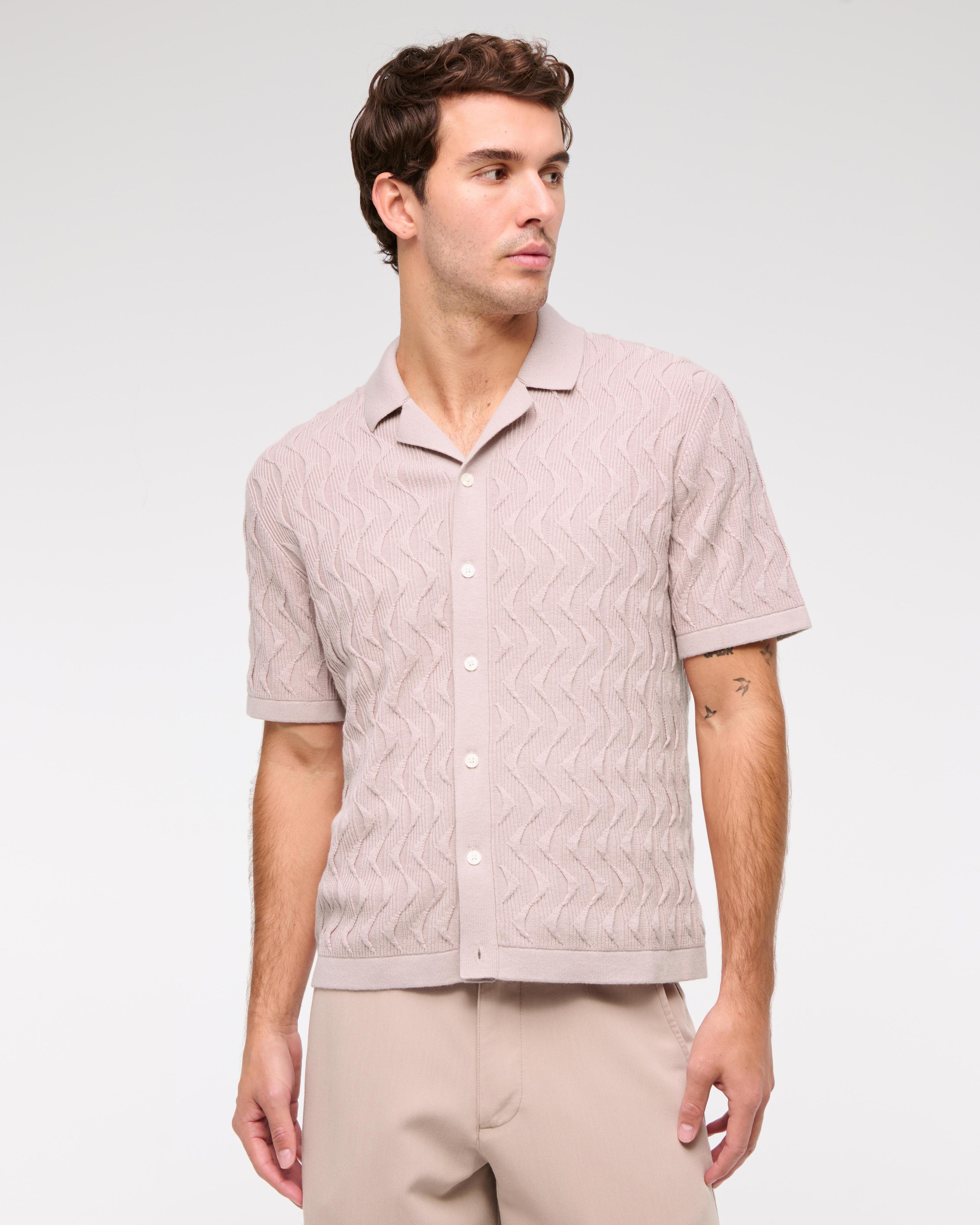 Geometric Stitch Button-Through Sweater Polo Product Image