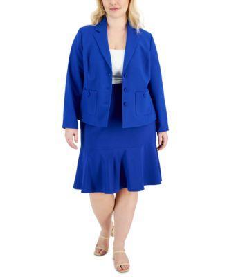 Plus Size Crepe Three-Button Flounce-Skirt Suit  Product Image