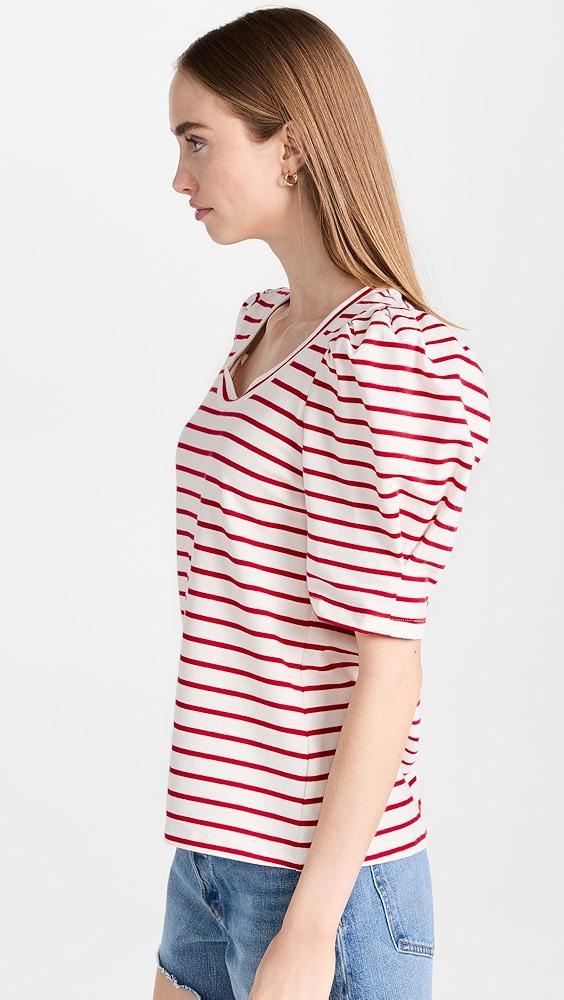 English Factory Stripe Pleated Puff Sleeve Top | Shopbop Product Image