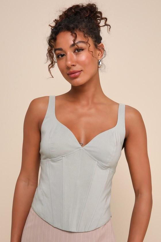 Utterly Eye-Catching Sage Green Bustier Tank Top Product Image