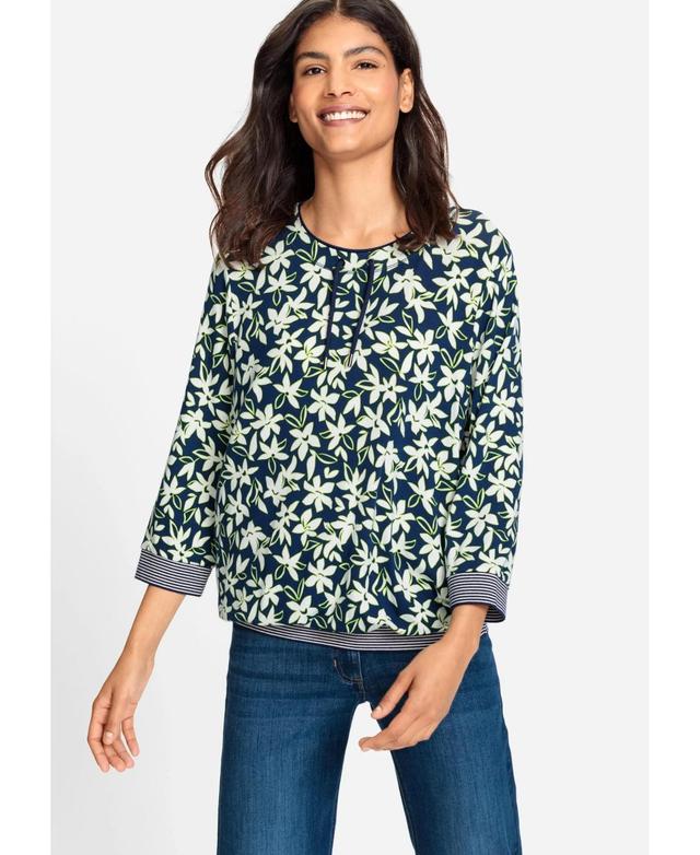 Olsen Womens 3/4 Sleeve Floral Print Tee Product Image