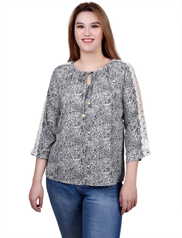 3/4 Length Sleeve Crochet Detail Blouse - Petite Product Image