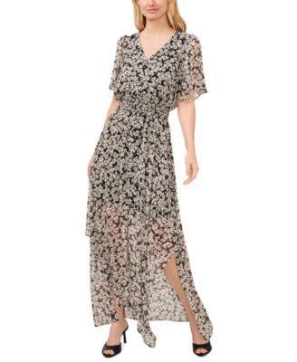 Women's Clip Dot Floral Batwing Sleeve Maxi Dress Product Image