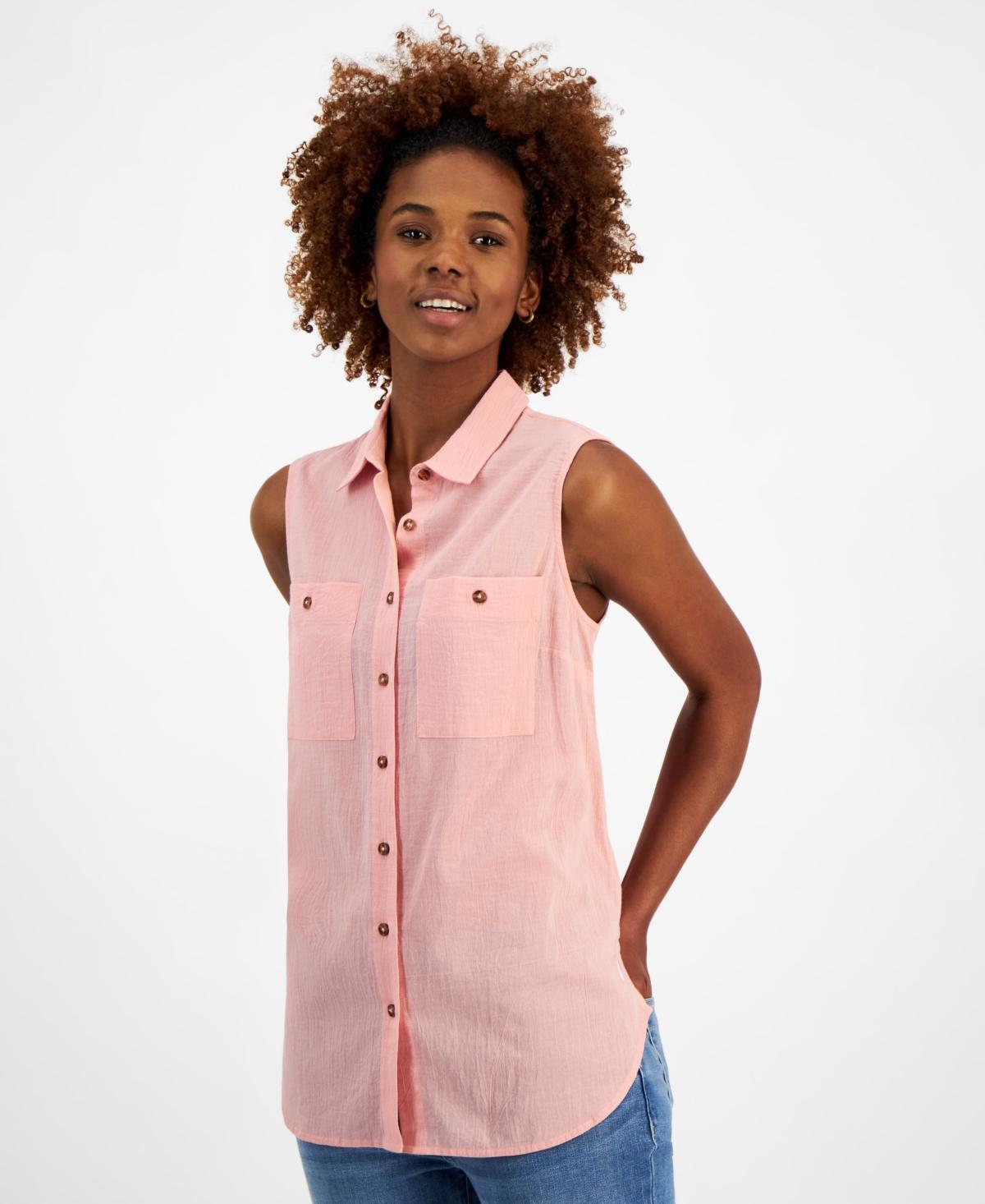 Women's Cotton Gauze Sleeveless Button Tunic Top product image