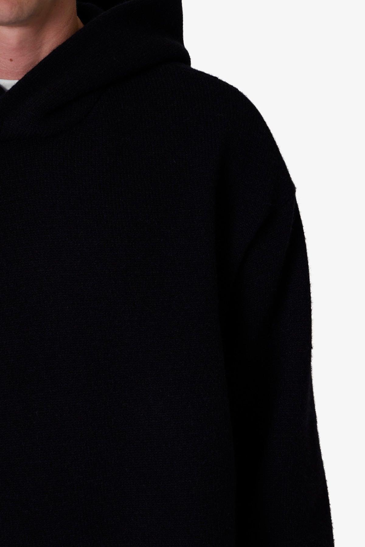 Tonal Grain Knitted Hoodie - Black Product Image