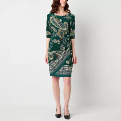 Robbie Bee Womens 3/4 Sleeve Paisley Sheath Dress Petite product image