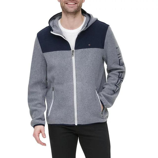 Mens Tommy Hilfiger Fleece Colorblock Hooded Jacket Grey Product Image