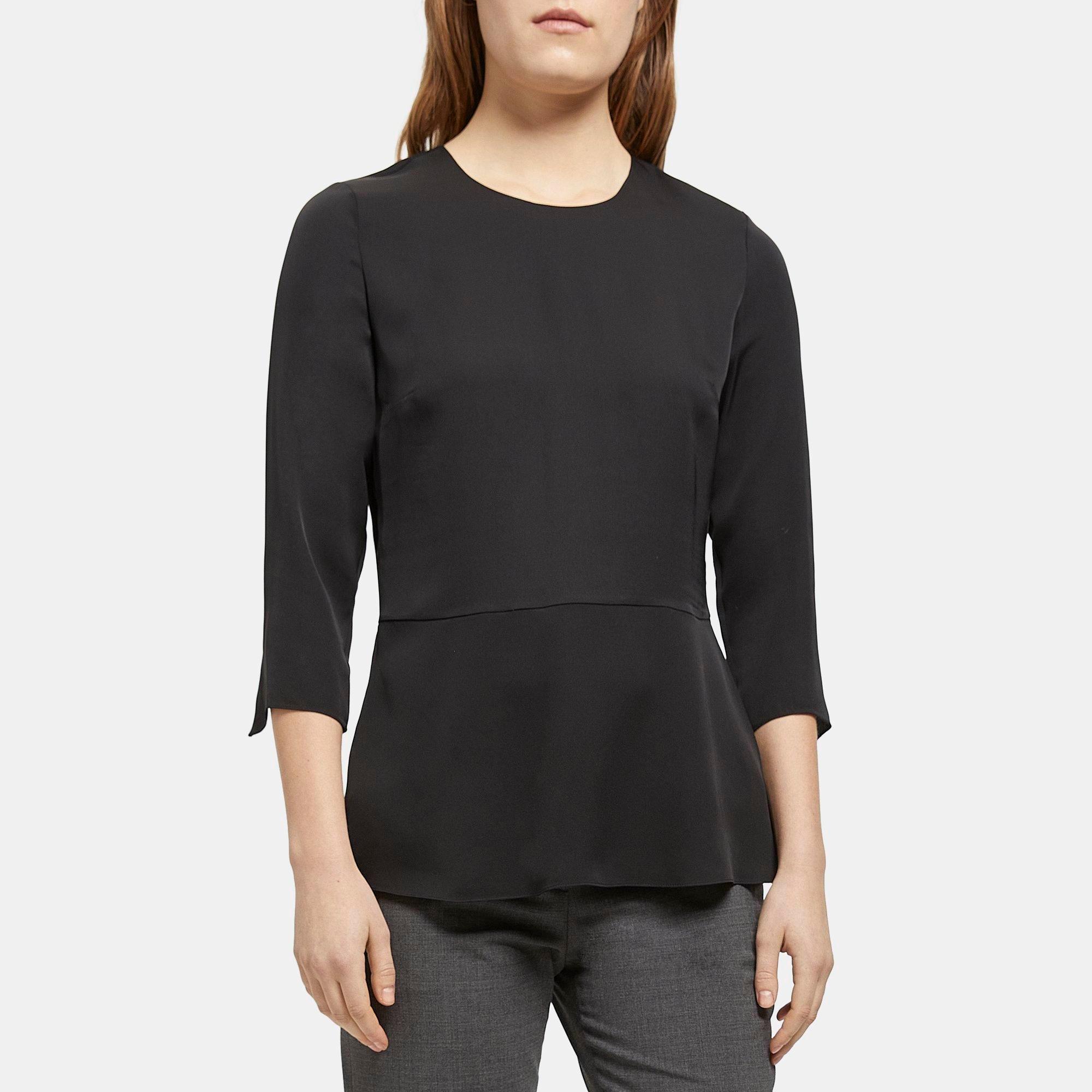 Silk Georgette Long-Sleeve Peplum Top | Theory Outlet Product Image