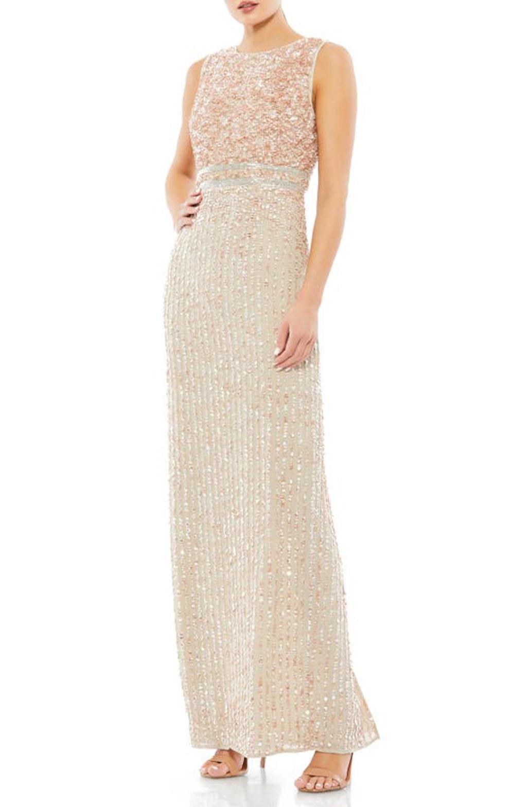 Sequin Sleeveless Column Gown In Nude Product Image