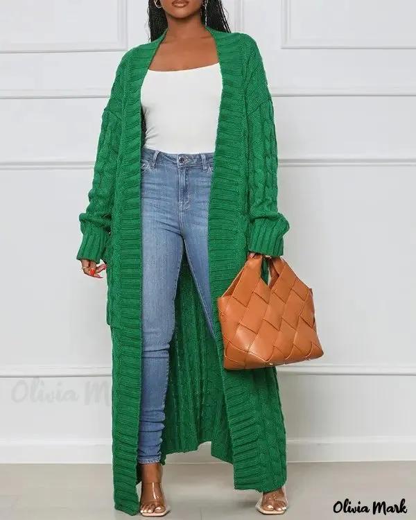 Olivia Mark – Cable Knit Open Front Longline Cardigan Product Image