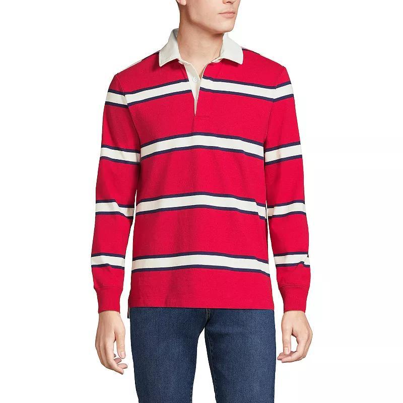 Lands End Mens Long Sleeve Stripe Rugby Shirt - Estate green Product Image