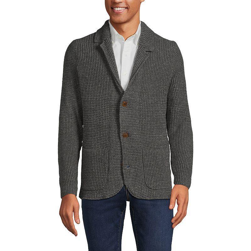 Mens Lands End Waffle Stitch Sweater Blazer Grey Heather Product Image