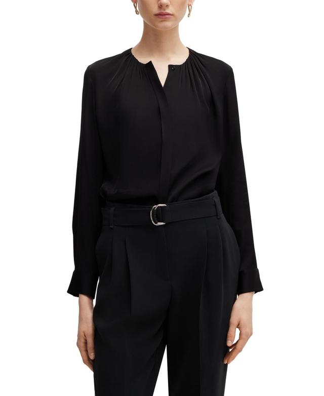 Womens Rushed-Neck Blouse in Stretch-Silk Crepe De Chine Product Image