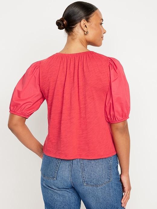 Puff-Sleeve Slub-Knit Top Product Image