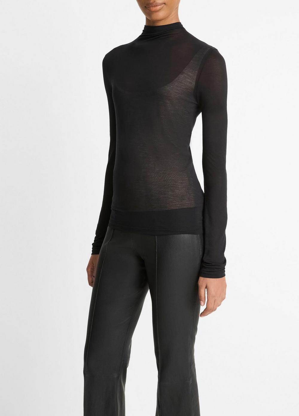 Sheer Long-Sleeve Mock-Neck Top Product Image