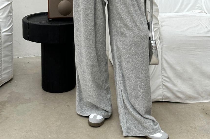 Drawstring Waist Plain Wide Leg Pants Product Image